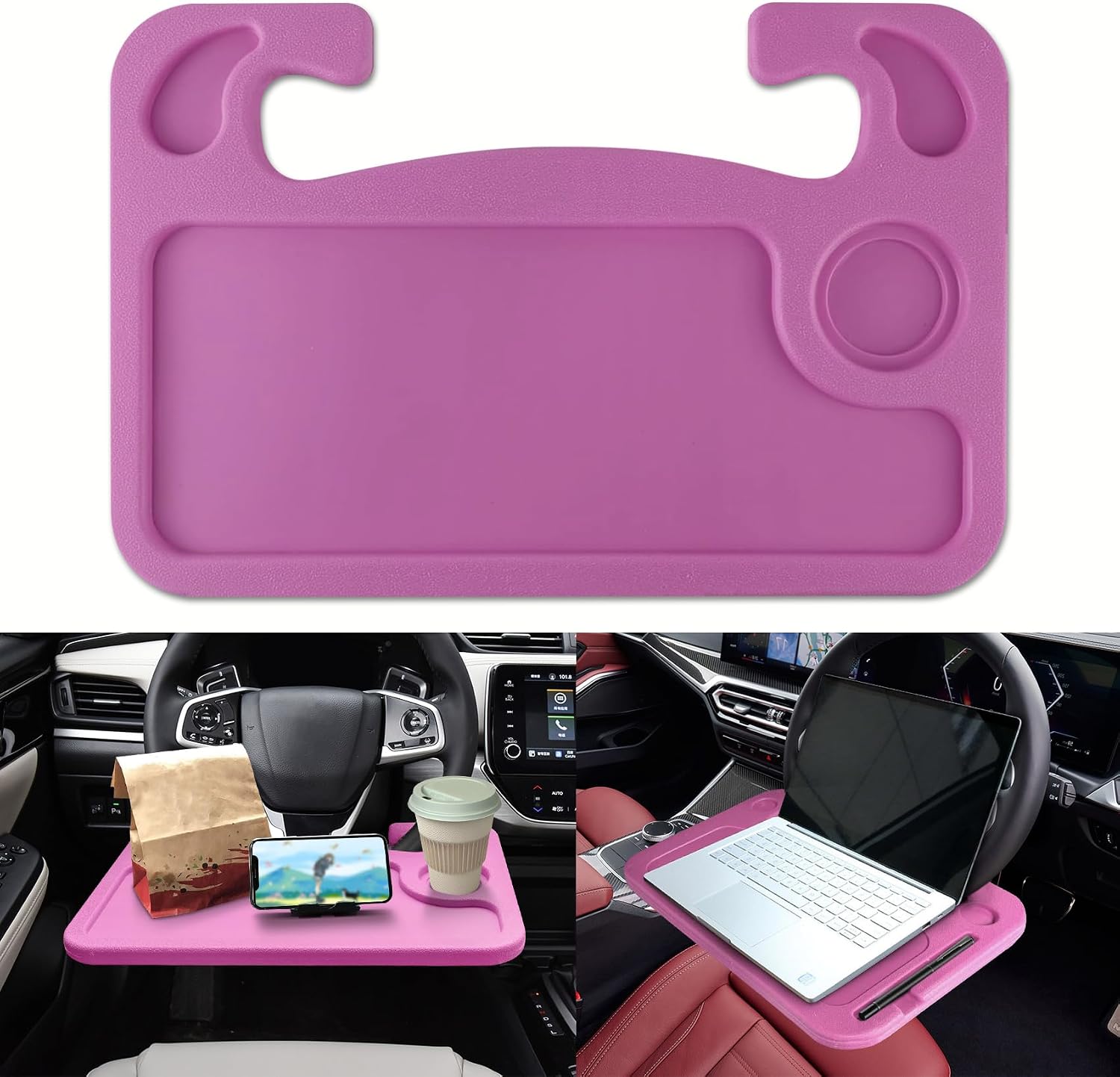 2 in 1 Car Steering Wheel Desk, Car Tray, Car Steering Wheel Desk Tray & Auto Seat Gap Filler Organizer, Multipurpose Travel Auto Steering Wheel Under Table Console for Most Vehicles (Grey)