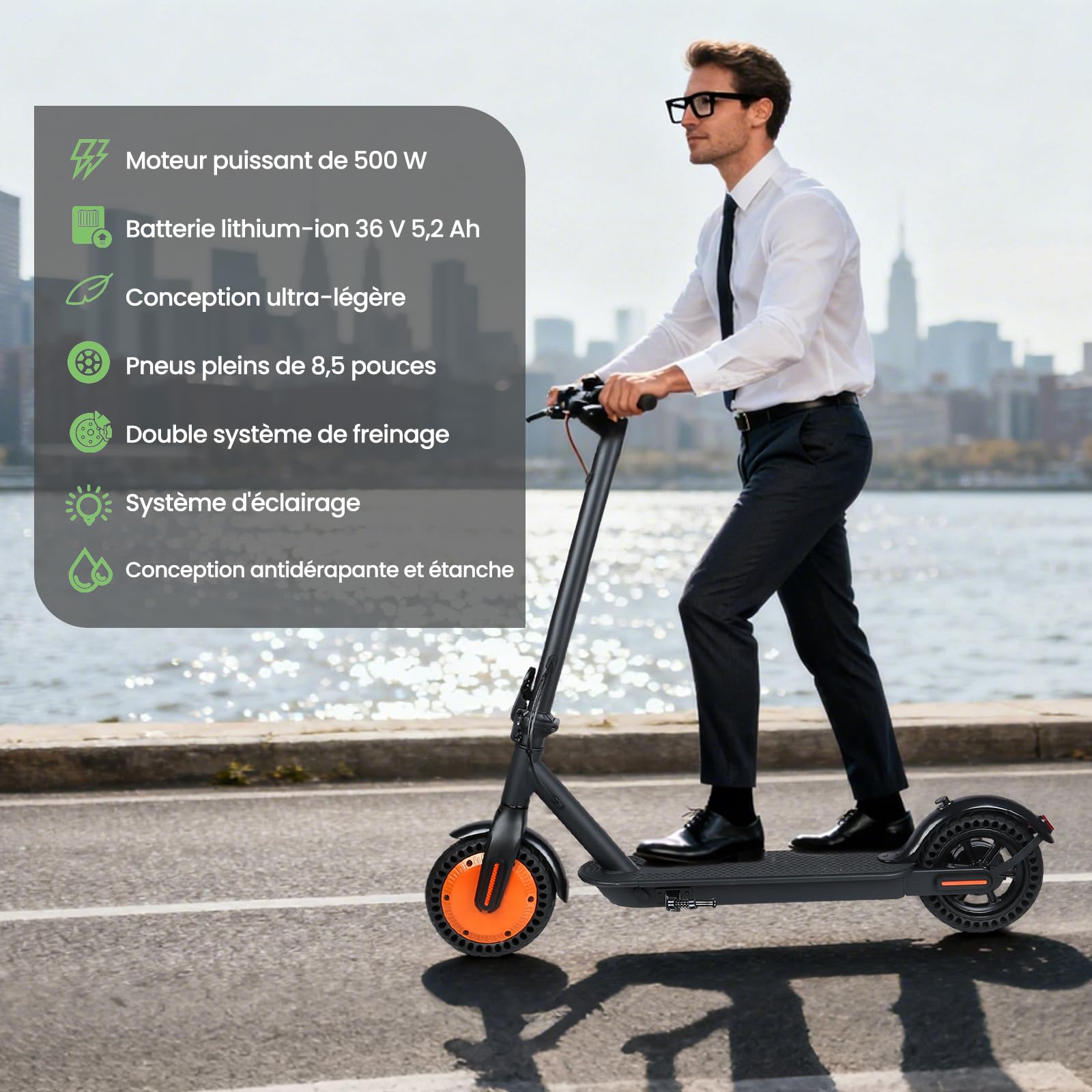 Trottinette Électrique Adulte,Autonomie 20km,Pneu Plein 8,5,Moteur 350w,3 Modes+Cruise,Double Freinage,Offrir des Cadeaux,Aller à l'école/Travailler/Camping-Noir