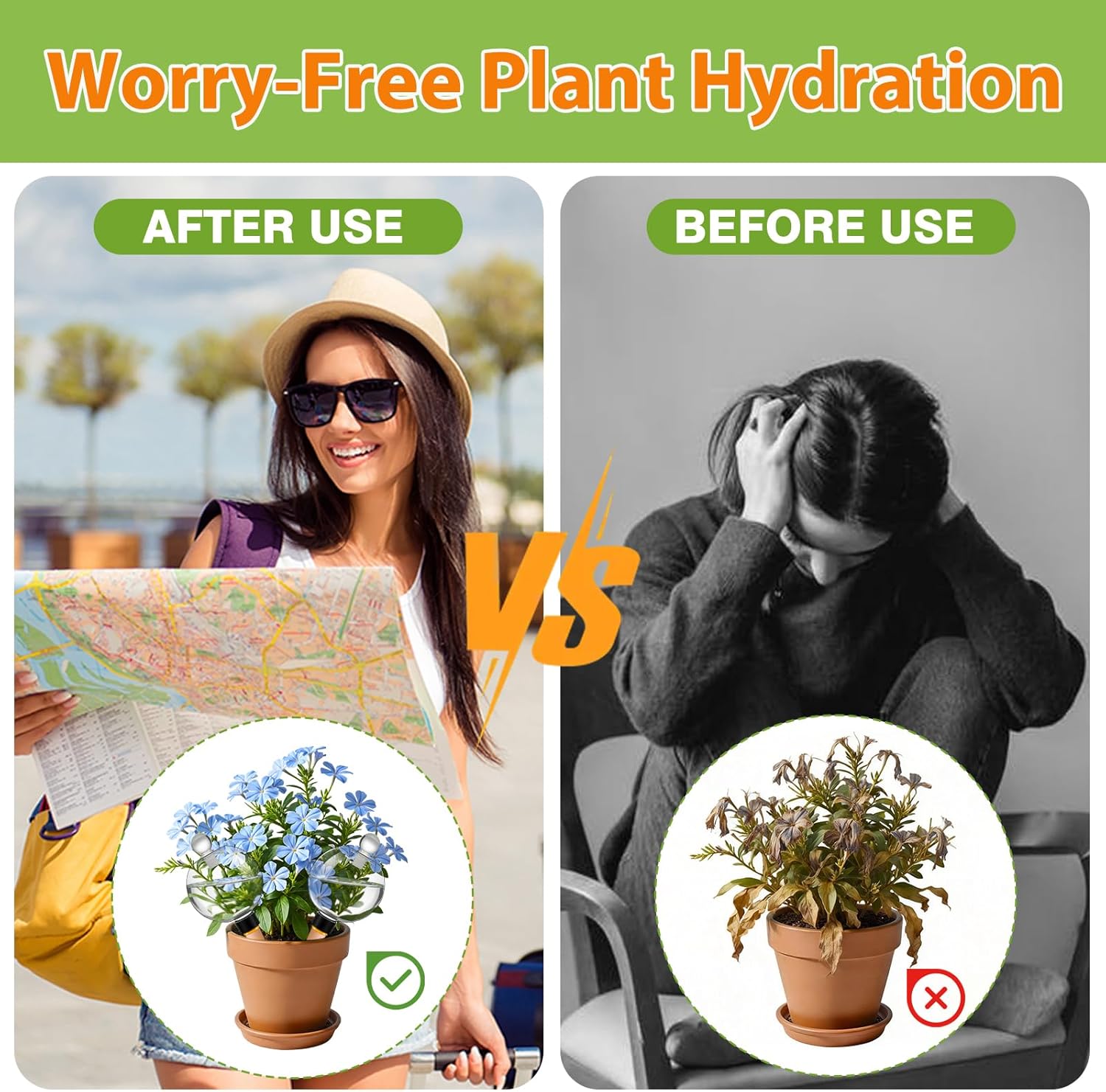 DI QIU REN 6 Pack 19oz Extra Large Self Watering Globes, Automatic Plant Waterer with Glass Stopper - Slow Release Watering Bulbs & Planter Insert, Top-Fill Water Spikes Stakes for Indoor Plants