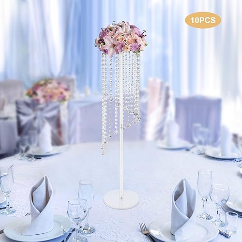 Miniatura 8 de Gdrasuya10 10 soportes acrílicos para flores, jarrones acrílicos de 31.5 pulgadas, centros de mesa de boda, jarrones de flores con cadenas de