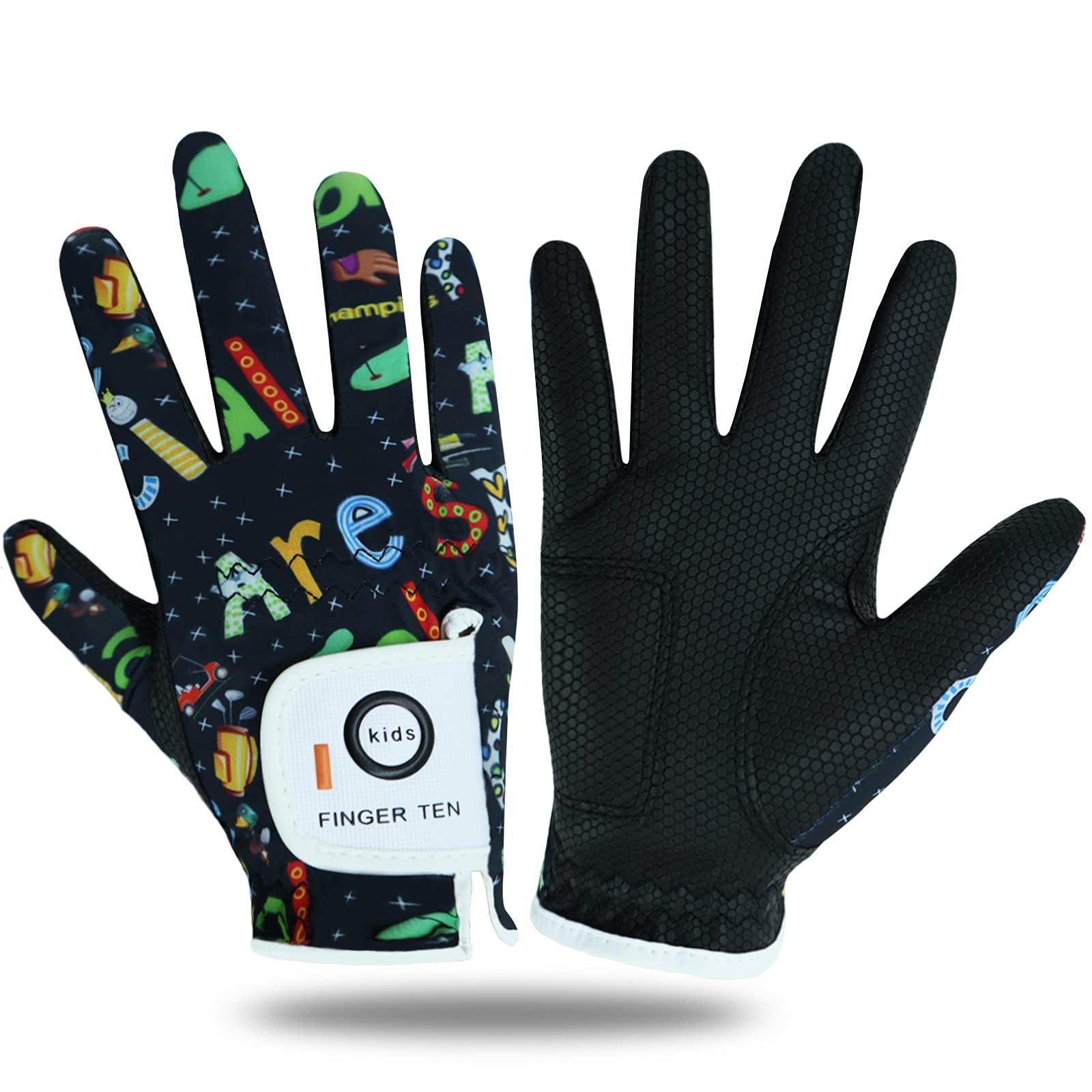FINGER TEN Golf Gloves Kids Youth All Weather Soft for Left Right Hand Rain Grip Breathable Value 2 Pack - Image 2