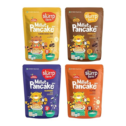 Slurrp Farm Combo Healthy Pancake Lovers Arándano clásico chocolate y plátano Sin harina blanca trigo y conservantes Fabricado con mijos 2116