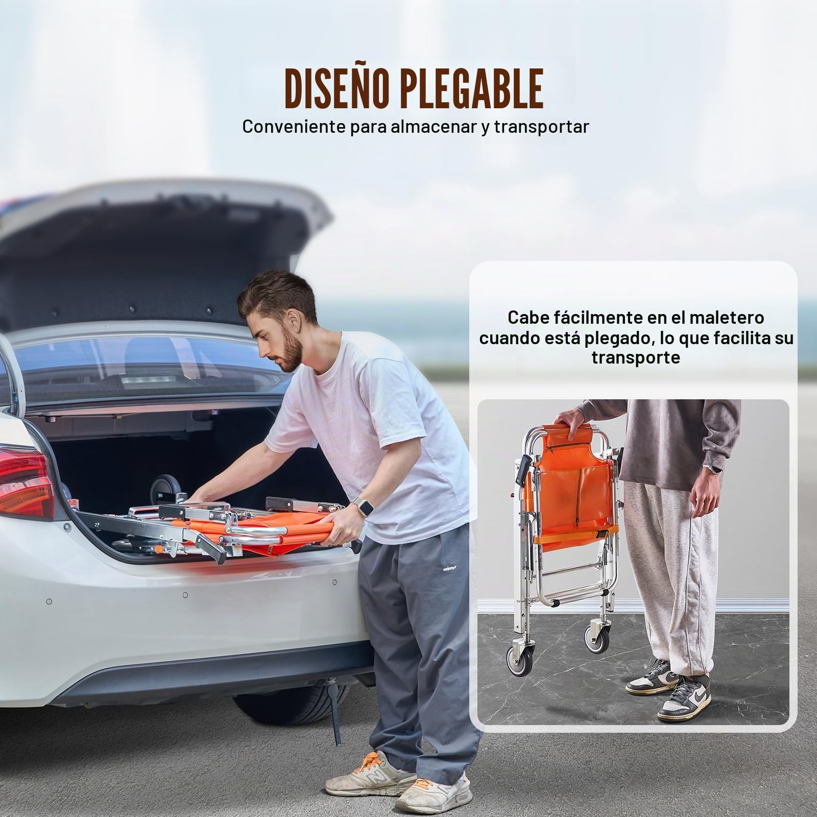 VEVOR Silla de Evacuación de Escaleras Silla de Transporte de Ambulancia Carga de 158 kg con 2 Ruedas Silla de Ruedas Transporte de Emergencia Portátil Plegable para Ancianos, Discapacitados, Bomberos