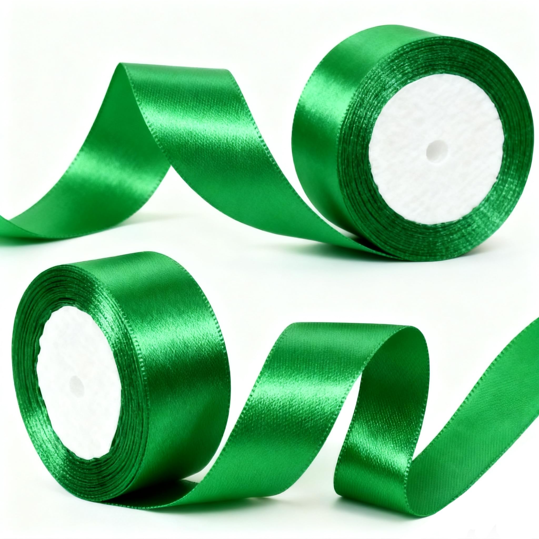 2 Rolls 40mm Green Satin Ribbon for Gift Wrapping 22m Thick Fabric Craft Ribbon for Balloons,Crafting,Hair,Bouquets,Wedding