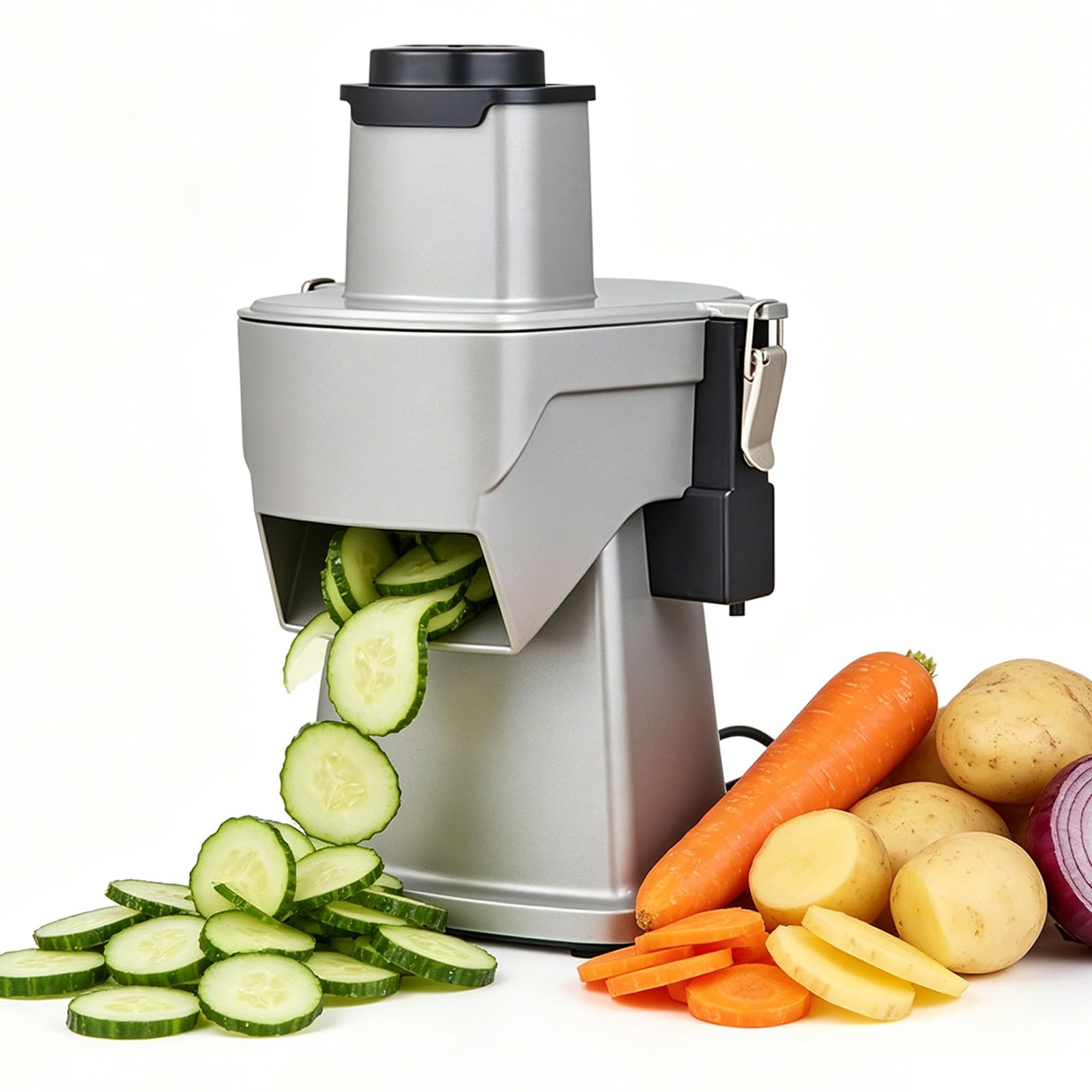 XUFWANYE 4-in-1 Electric Vegetable Chopper, 200W Multifunctional Food Processor, Electric Vegetable Slicer & Dicer with Slicing Shredding Dicing Striping for Home & Commercial Use