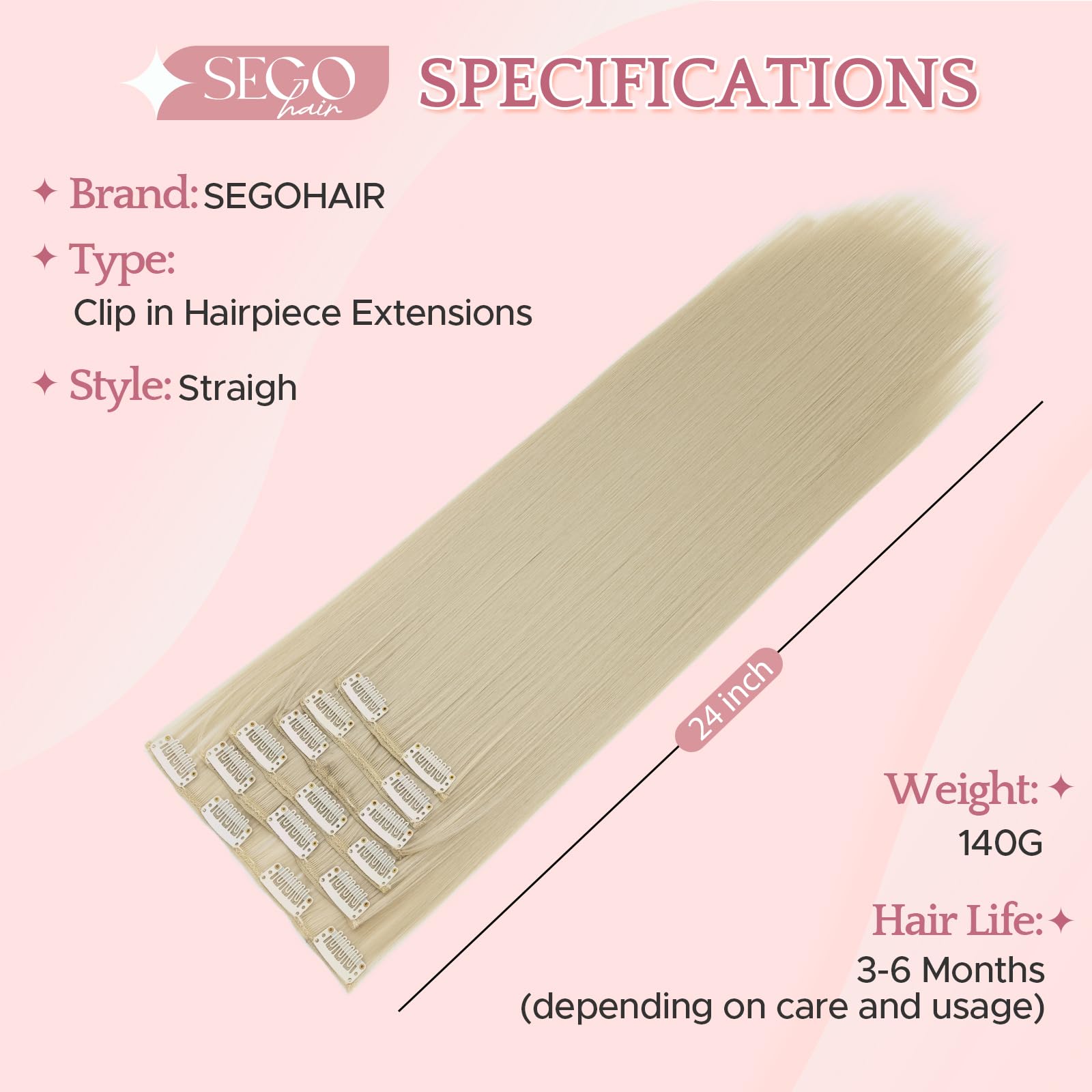 SEGOHAIR Hair Extensions Clip in Synthetic Fiber - Image 3
