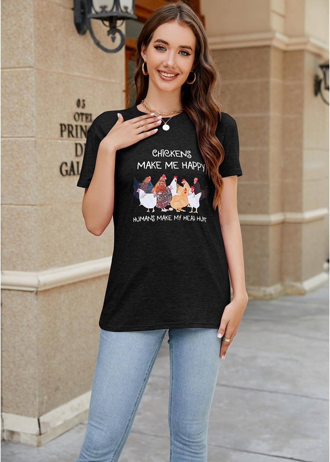 Women's Letter Print Short Sleeves Casual Tops Funny Chicken Graphic T-Shirt - Image 2