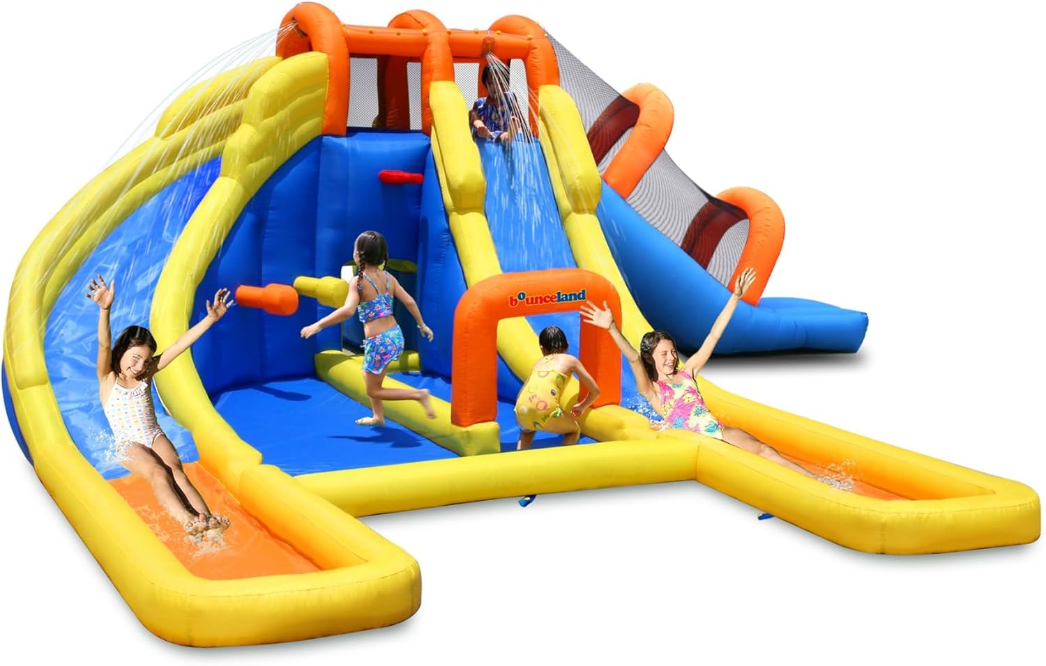 Big Splash Triple Water Slides and Pool Water Park, 24 ft L x 21 ft W x 8 ft H Triple Slides Blower Included, Splash Pool, Netted for Safety, Outdoor Fun for Kids