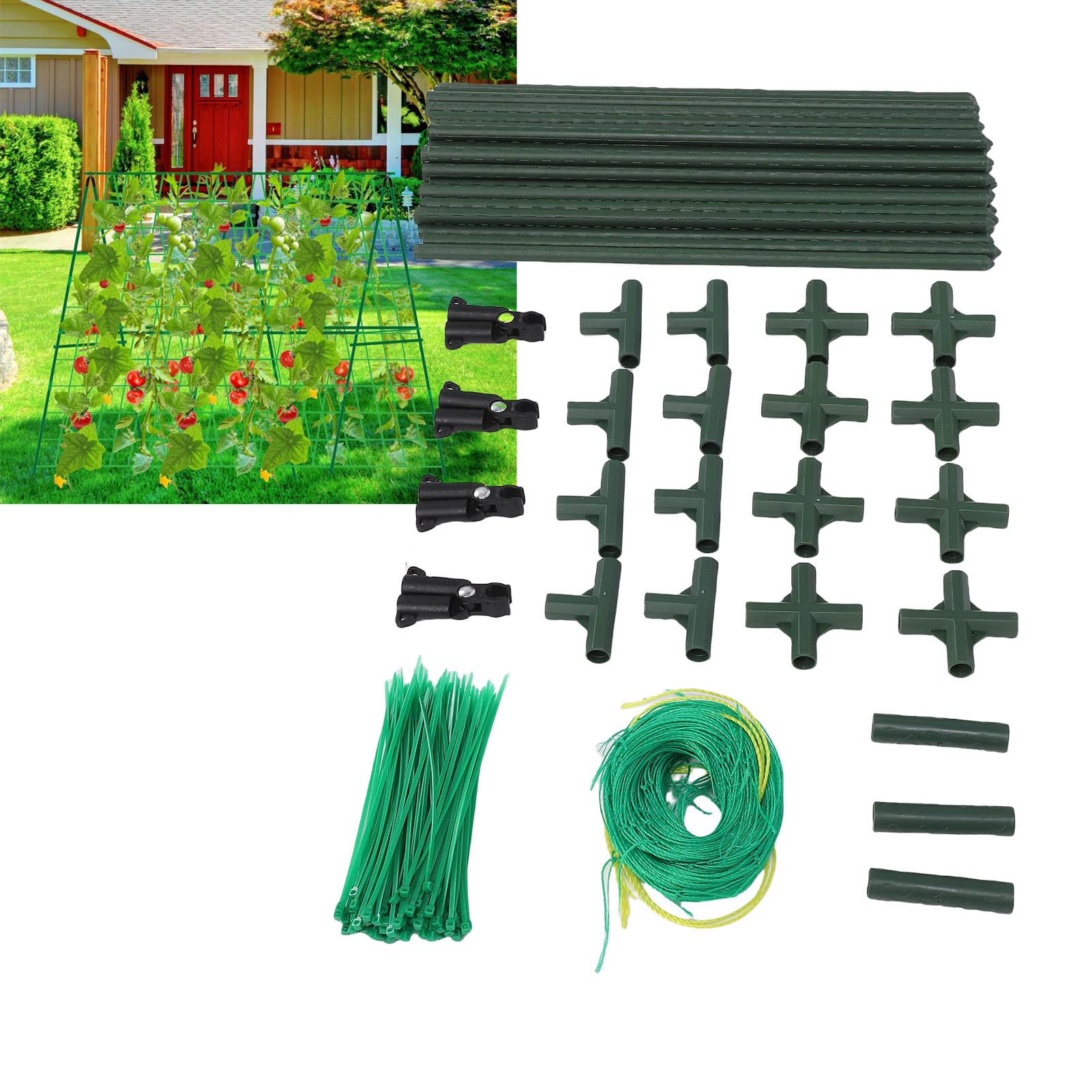 Asixxsix Trellis De Pepino para Elevar La Cama, Conjunto De Enrejado De Jardín Al Aire Libre a Frame con La Red De Nylon Que Sube Soportes para Plantas Pequeñas De Metal