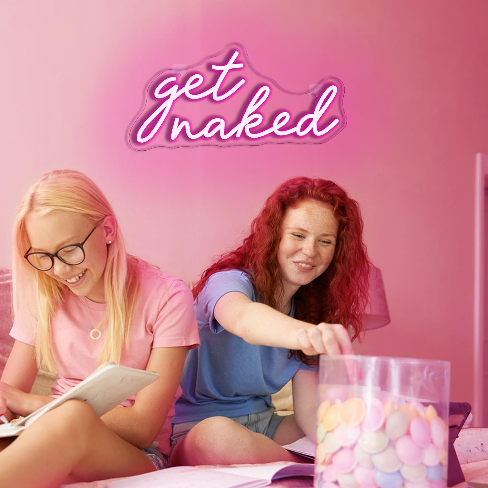 Letrero de neón con frase "Get Naked" para decoración de pared, luces LED regulables, letreros LED rosa, para decoración de dormitorio, letras, luces de neón, decoración de habitación para bar