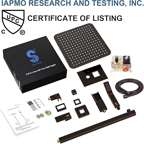 Miniatura 8 de SR SUN RISE Juego de grifo de bañera de metal de 16 pulgadas, sistema de ducha con boquilla de bañera, cabezal de ducha de lluvia cuadrado y