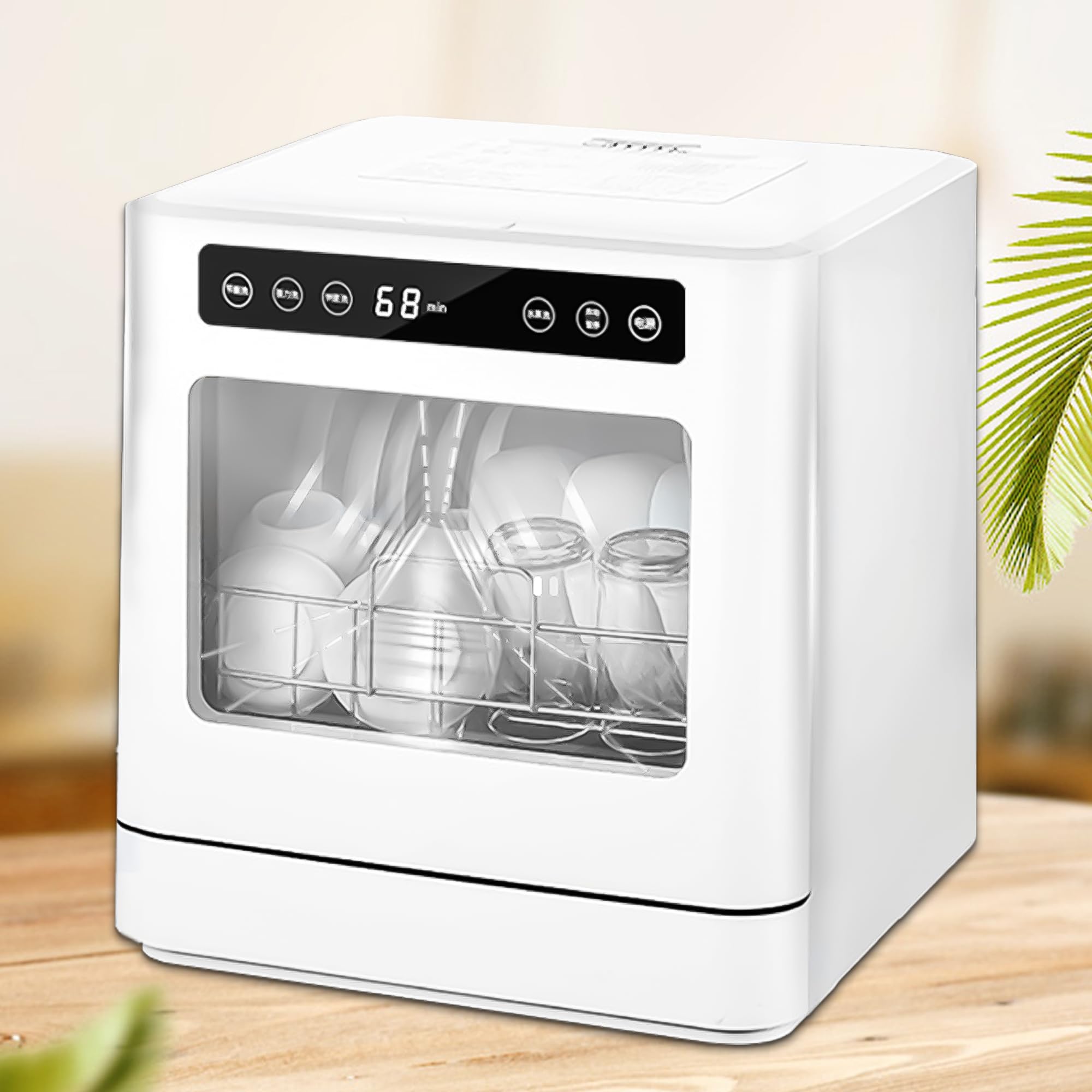 Lave-Vaisselle de Comptoir Portable avec Réservoir Intégré 5L & Adaptateur Robinet, 3 Programmes, Séchage à Air, pour Appartements, Camping-Cars, Dortoirs, Petites Cuisines White 8-person basic style