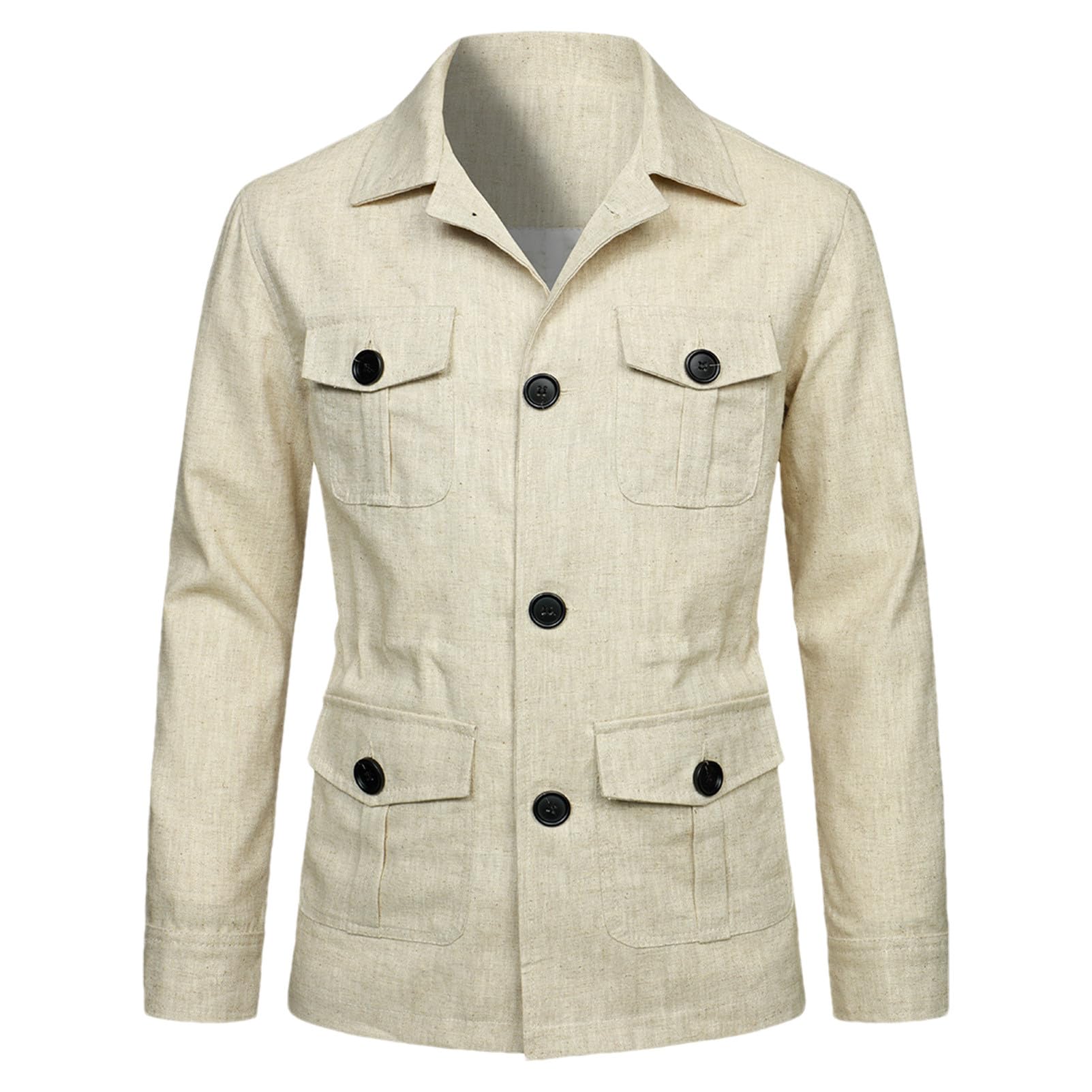Giacca di Lino Leggera da Uomo Bottoni Traspirante Casual Blazer Cappotto con Tasche