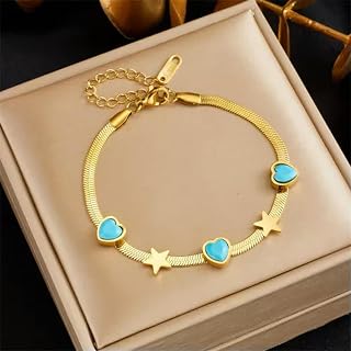 Pulsera de Acero Inoxidable chapada en Oro de 18 Quilates con Forma de corazón y Estrella para Mujer (3 Estilos) - B1089