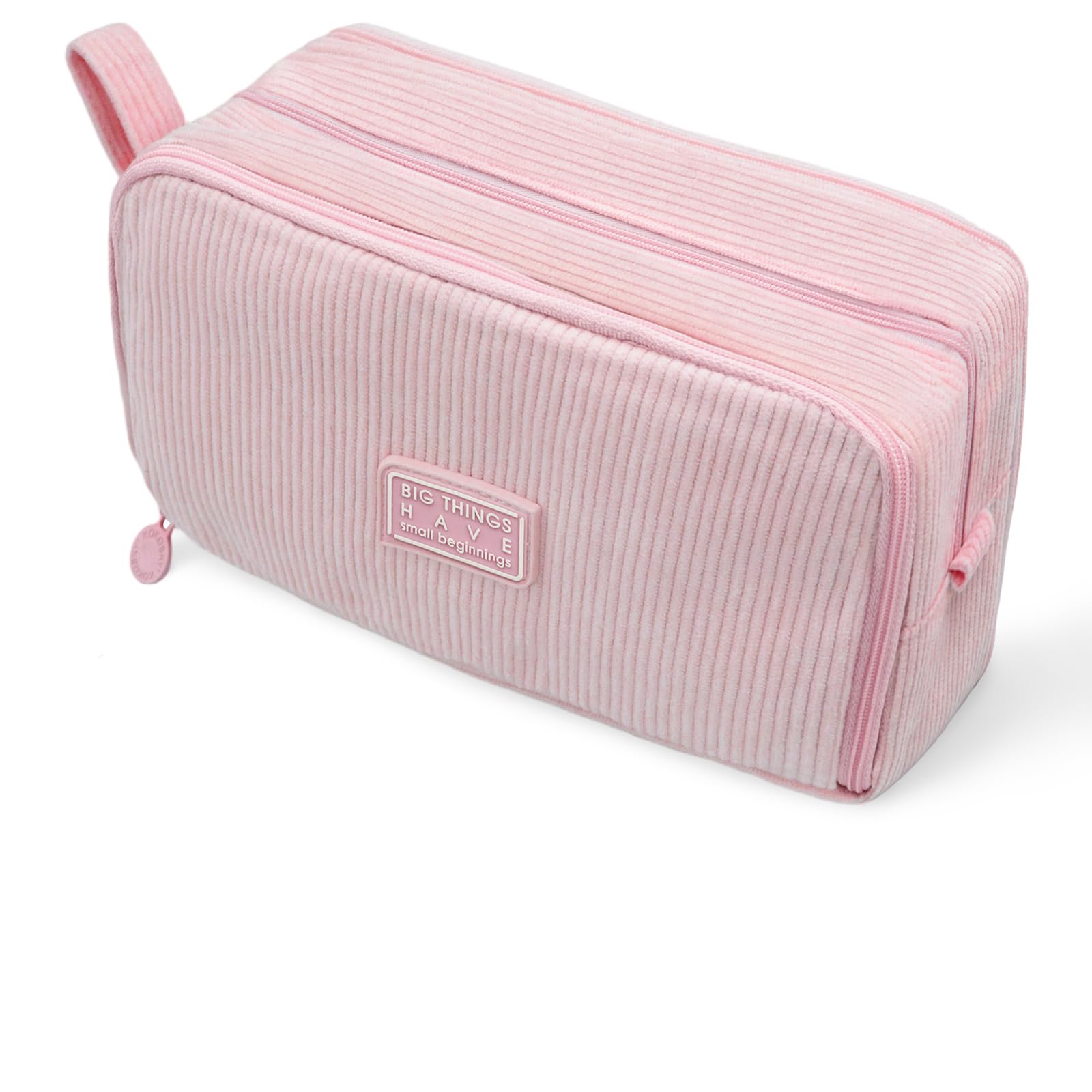 TCNHES Federmäppchen aus Cord-Stoff Federtaschen Mäppchen mit 3 Fächer Schulmäppchen Große Kapazität Stiftetasche Pencil Case für Jungen Mädchen Teenager, für Schule & Büro (Rosa)