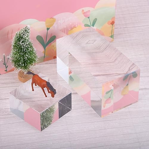 Miniatura 5 de PATIKIL Elevador de exhibición de joyas de 3 x 3 x 1.5 pulgadas, cubo de acrílico pulido, colección de bloques, escaparate, cuadrado, transparente