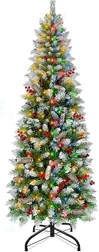 TURNMEON Árbol de Navidad preiluminado de 6.5 pies, 250 luces LED cálidas y coloridas