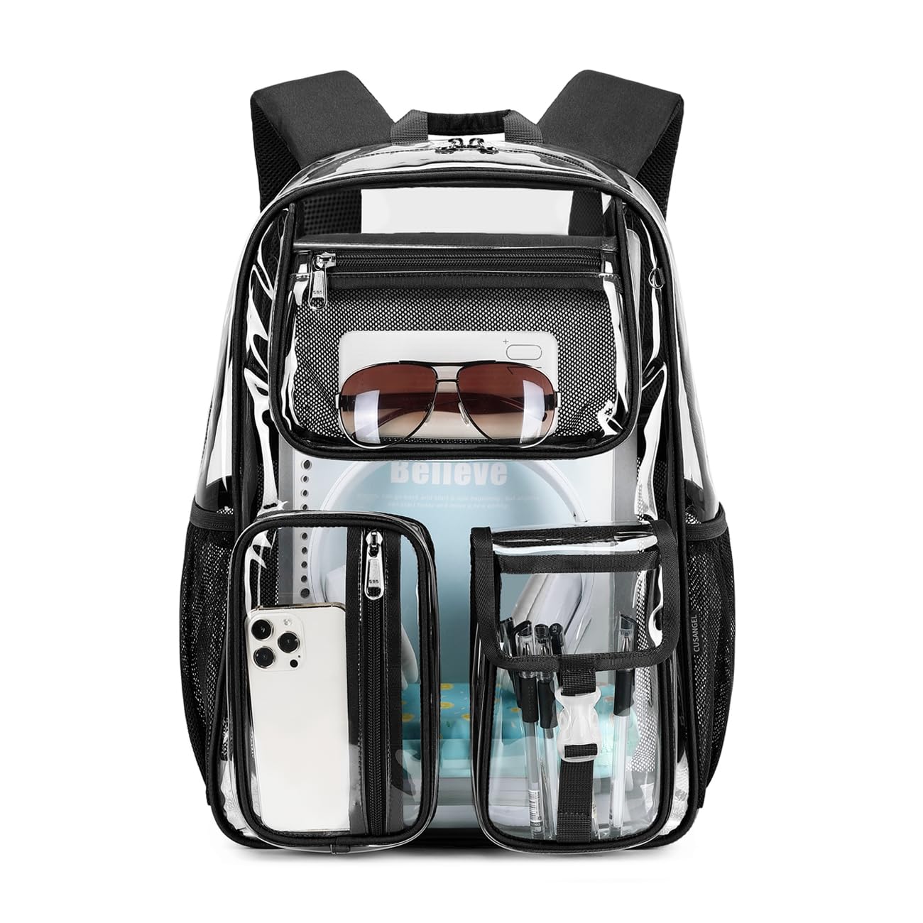 Cusangel Clear X-Large Backpack Heavy Duty Clear BookBag,17.5inch TPU Large Capacity See Through Backpack for Sport Events,Travel,Plastic backpacks