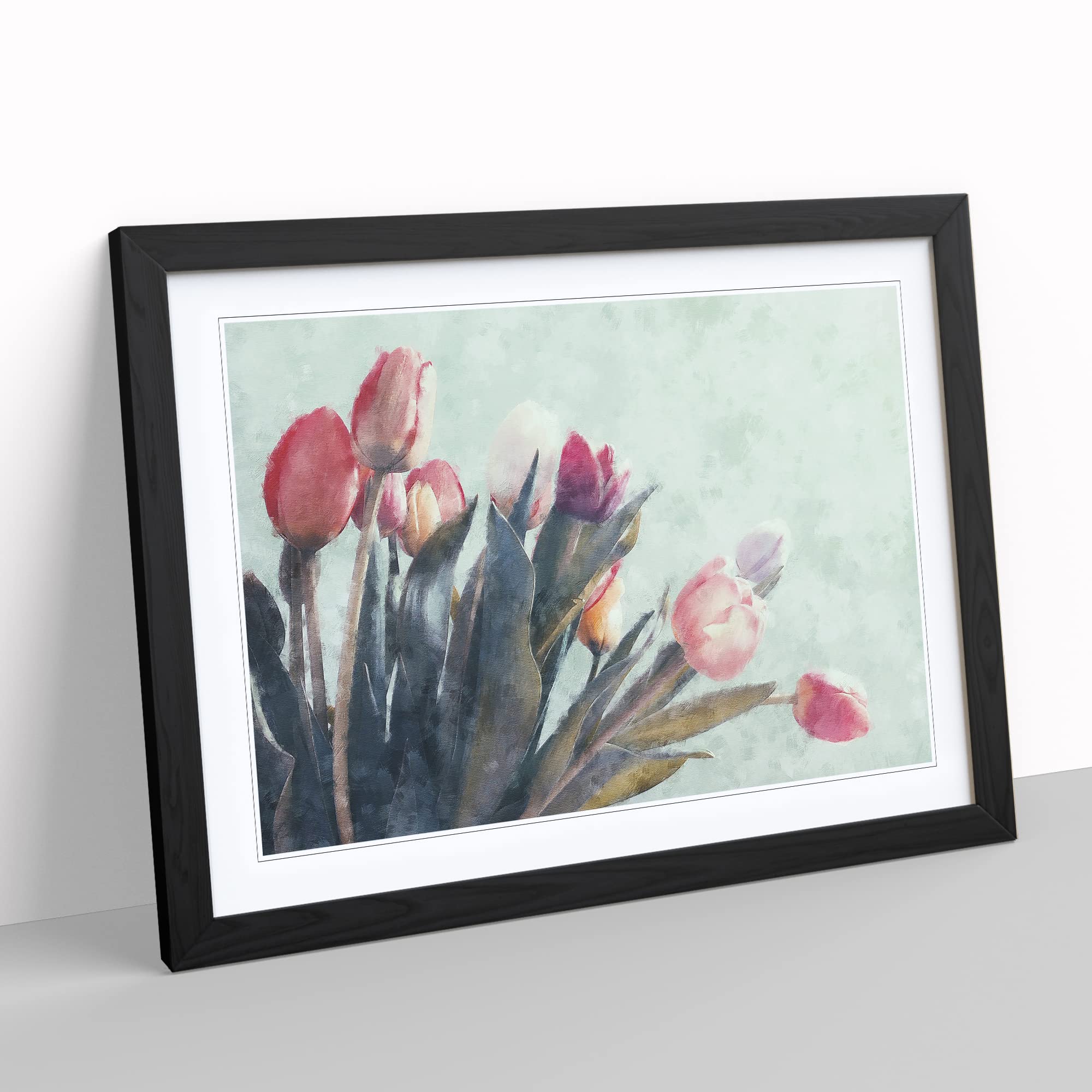 Bunch Of Pink Tulips Painting Modern Art Framed Print, Black, A3 (46 x 34 cm) - Image 2