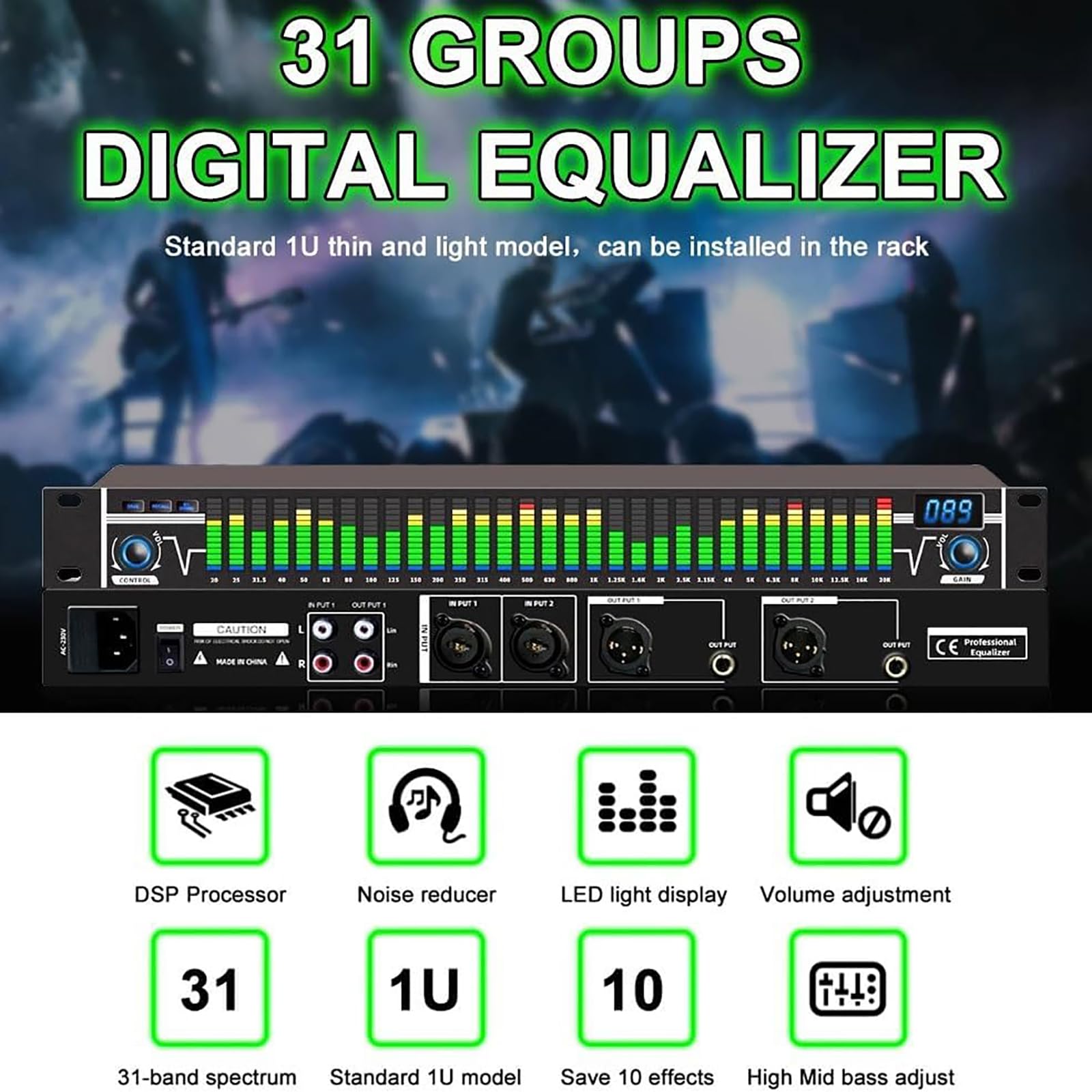Ecualizador Gráfico Estéreo De 31 Bandas, Ecualizador Gráfico Profesional De 2 Canales Con 10 Efectos Preestablecidos Y Ajuste Independiente De Graves, Medios Y Agudos, Para Estudio De Grabación