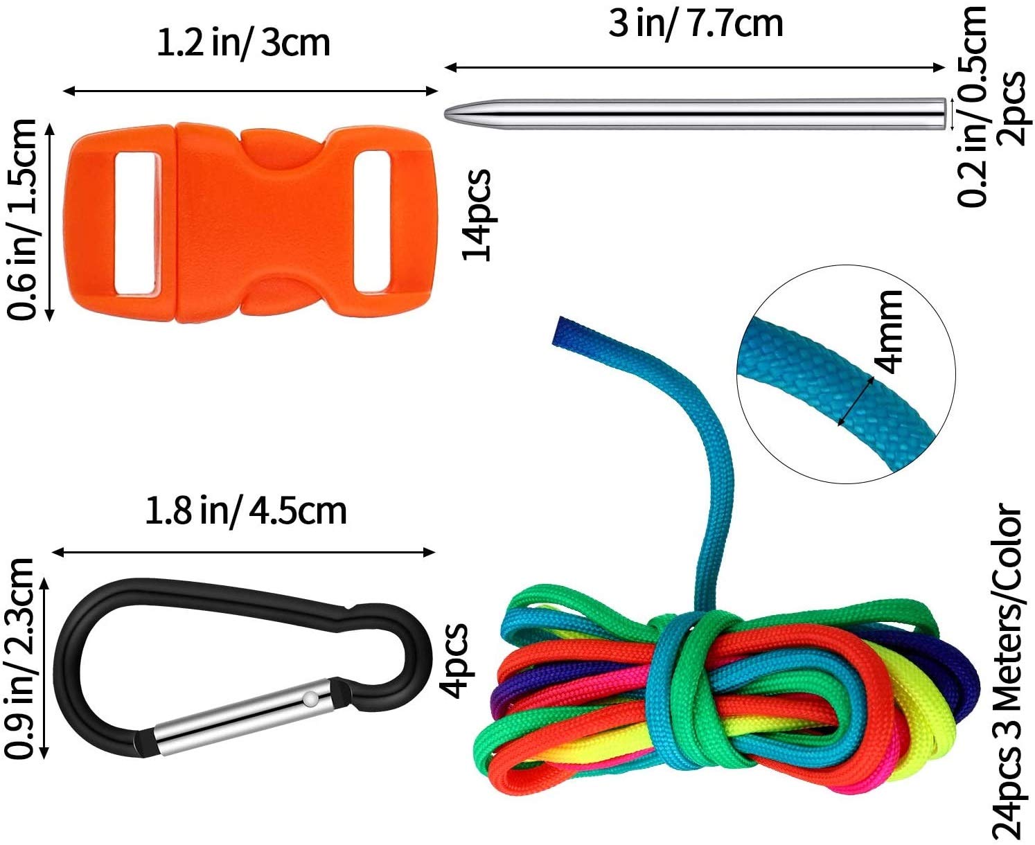 Lot De 9 Cordes De Paracorde 4 Mm De Couleur Arc-en-Ciel 7 Cordes En Nylon Seil Pour DIY Outdoor Camping Activités De Camping Corde Corde De Tente Pendentif En Corde De Décoration - 11