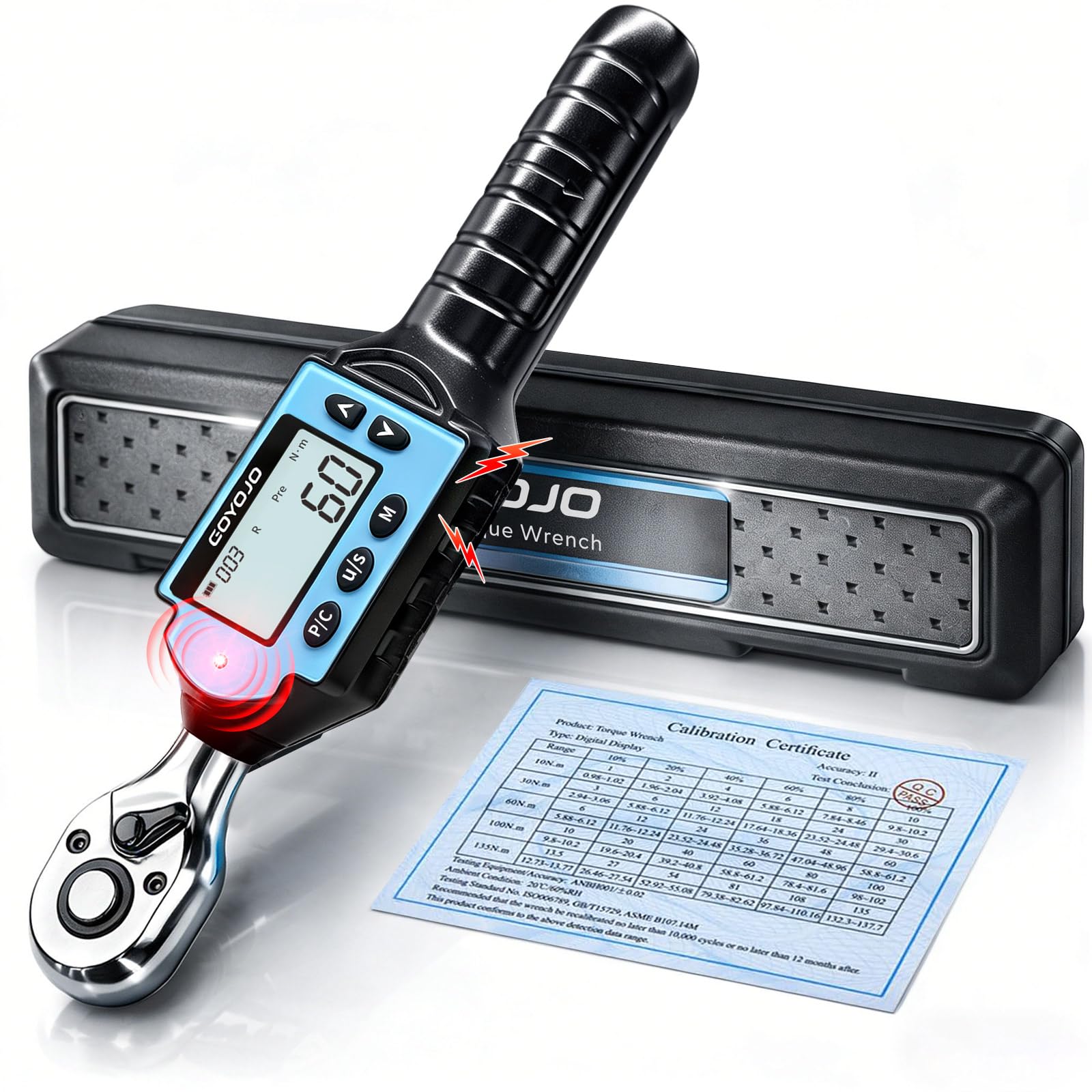 GOYOJO 2024 Newest 3/8" Digital Torque Wrench, High-Precision, Multi-Application - Ideal for Automotive, Motorcycle, Bicycle, DIY & Home Repair - Durable, Accurate, User-Friendly (3/8-60Nm)