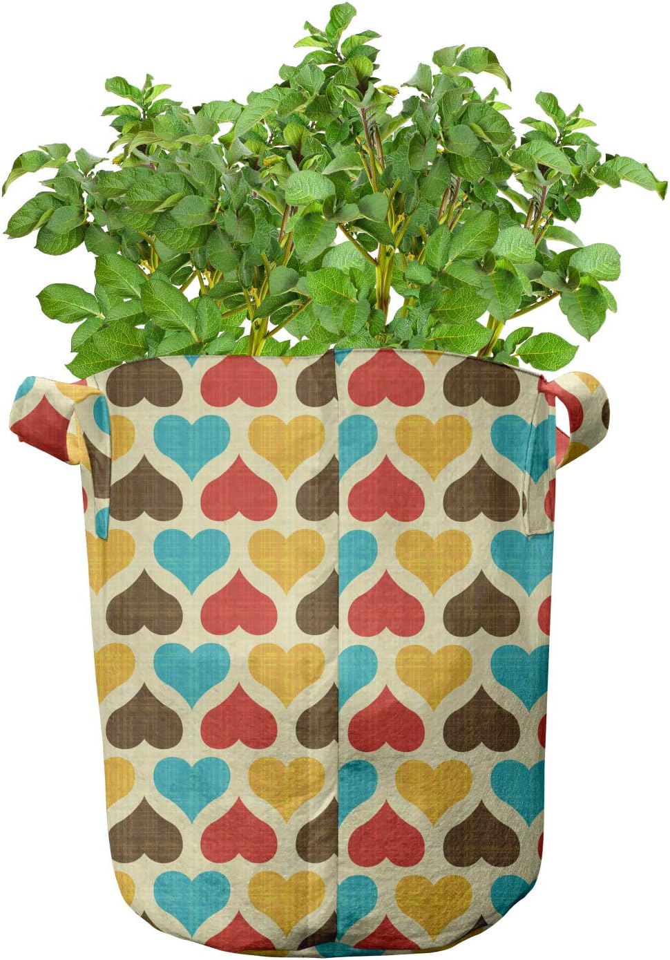 Lunarable Hearts Grow Bags 5-Pack, Valentines Day Romance Theme, Heavyduty Fabric Pots with Handles for Plants, Multicolor