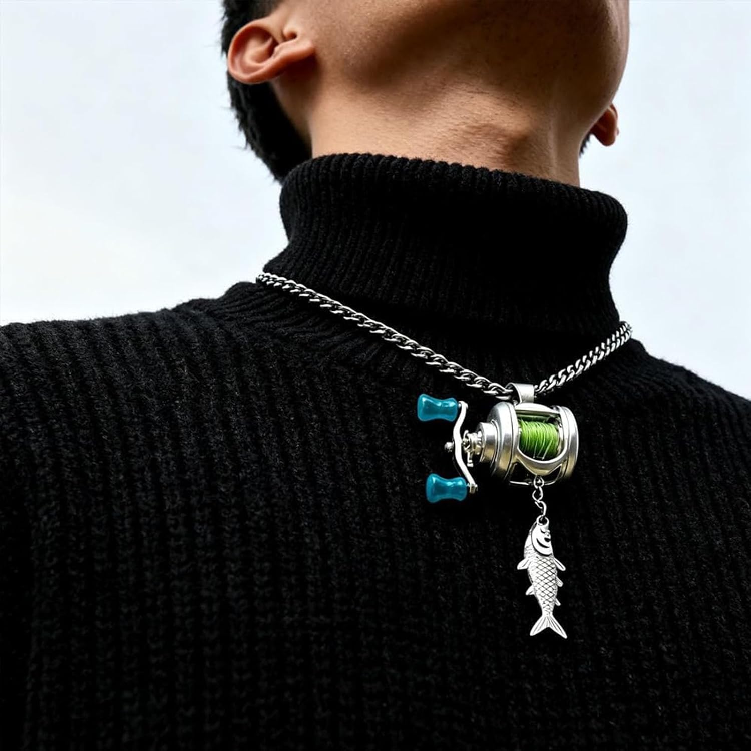 Mini Fishing Reel Necklace, Rotating Handle Spinning Reel Pendant Keychain, Mini Casting Reels Necklace Pendant, Spinning