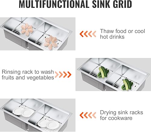Miniatura 6 de VEVOR KM-BHQ-2302-SKU6 Protector de 2 piezas de acero inoxidable de 13.7 x 11.6 pulgadas, rejillas de drenaje centradas con radio de esquina R50,