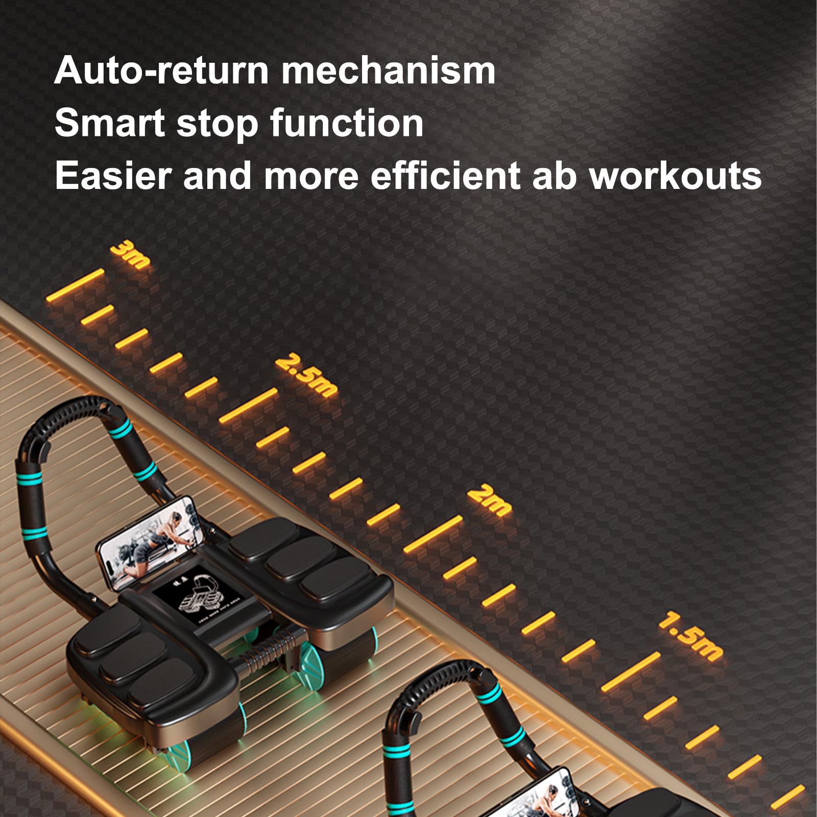 Automatic Rebound Ab Wheel with Elbow Support & 4-Wheel Stability – Includes Timer,Perfect Core für Trainer for Men & Women,Portable Home Gym Equipment Black