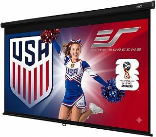 Elite Screens Manual B, 120-INCH 16:9, Manual Pull Down Projector Screen 4K / 8K Ultra HDR 3D Ready with Slow Retract Mechanism, 2-Year Warranty, M120H
