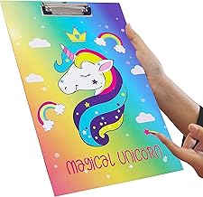 PARTEET Cardboard Standard A4 Letter Size for Students, Teacher, Woman and Kids, Low Profile Clip, Decorative Clipboards, Cute Clipboard Unicorn Pattern, Size 9" x 14"