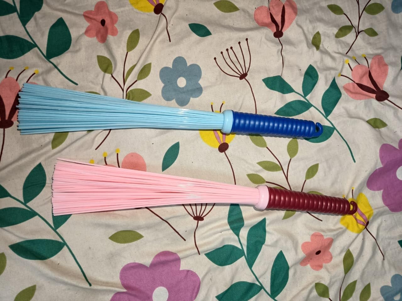 Heavy-Duty Kharata Plastic Broom | Cleaning Floor and Bathroom, Pack of 2 Wet & Dry Fiber Hard Bristle Crystal Stick Broom/Jhadu Durable Washable Brush for Home, Kitchen, Easy Grip