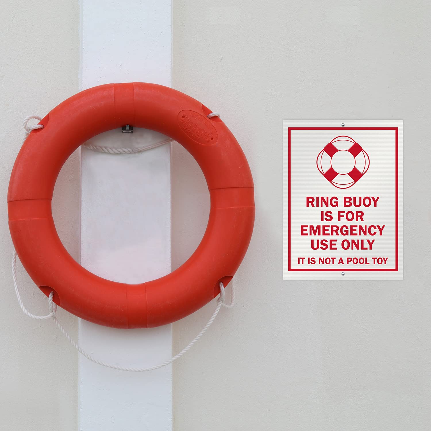 SmartSign 24 x 18 inch “Ring Buoy is for Emergency Use Only, Not A Pool Toy” Sign, Digitally Printed, 160 mil Corrugated Plastic, Chemical/Water-Resistant, Red and White