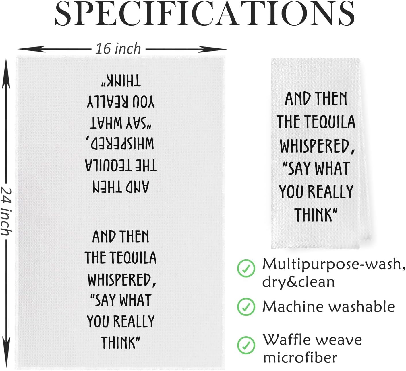 Tequila Gfits Kitchen Towels - Alcohol Gifts Decorative Waffle Weave Dish Towels, Tequila Gift Hand Towel, Housewarming Gift Tea Towel, 16x24 Inch