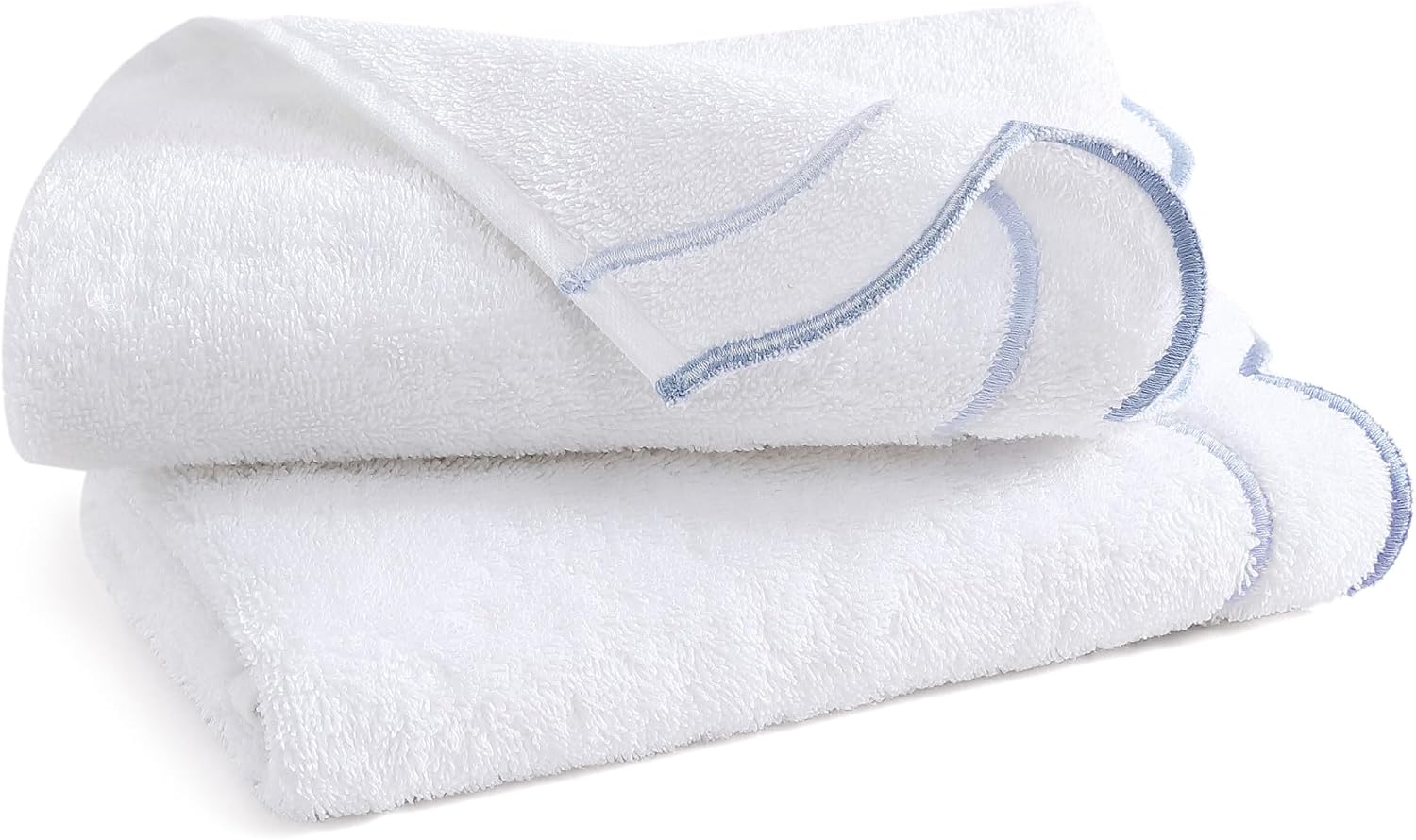 Peri Home 100% Cotton Hand Towel for Bathroom, Embroidered, Soft & Absorbent, 500 GSM, 1 Piece, 16" x 27", White with Blue Scallop - Image 6