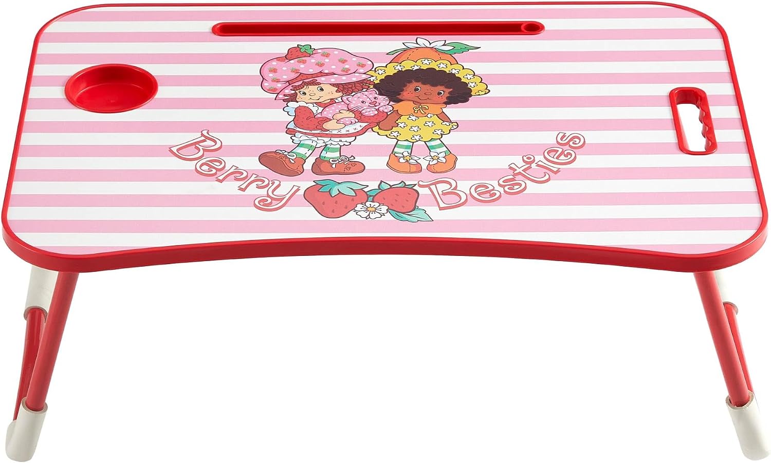 Strawberry Shortcake Lap Desk Tray Table with Folding Legs, Cup Holder & Device Slot, Portable Kids Lap Desk for Homework, Meals, Tablets & Laptops