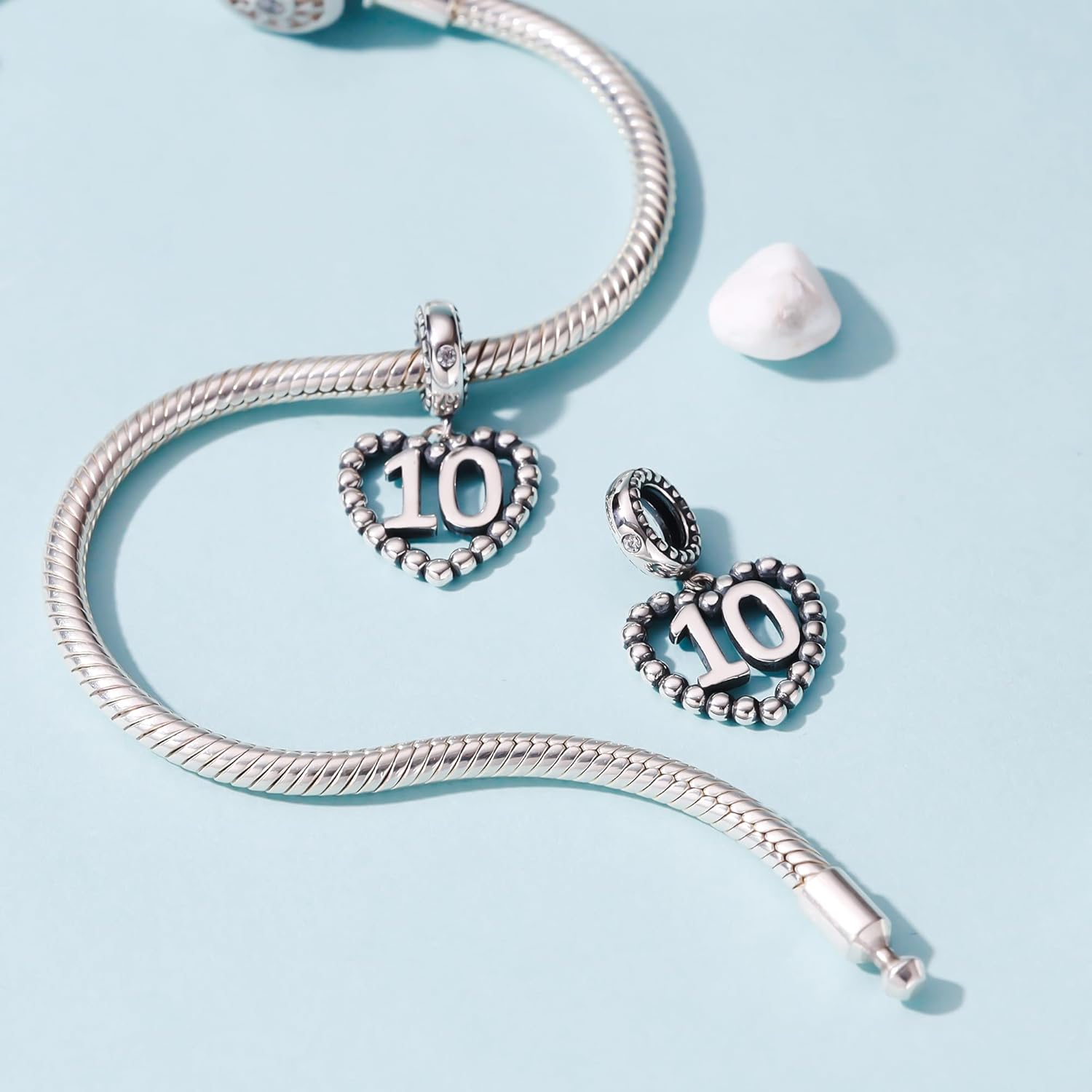 Lucky Number 1.2.3.4 to 70 Charms 925 Sterling Silver Heart Bead with Clear CZ Stone Fits Pandora Charms Bracelet Necklace Meaningful Valentine Anniversary Jewelry Gift for Women - Image 3