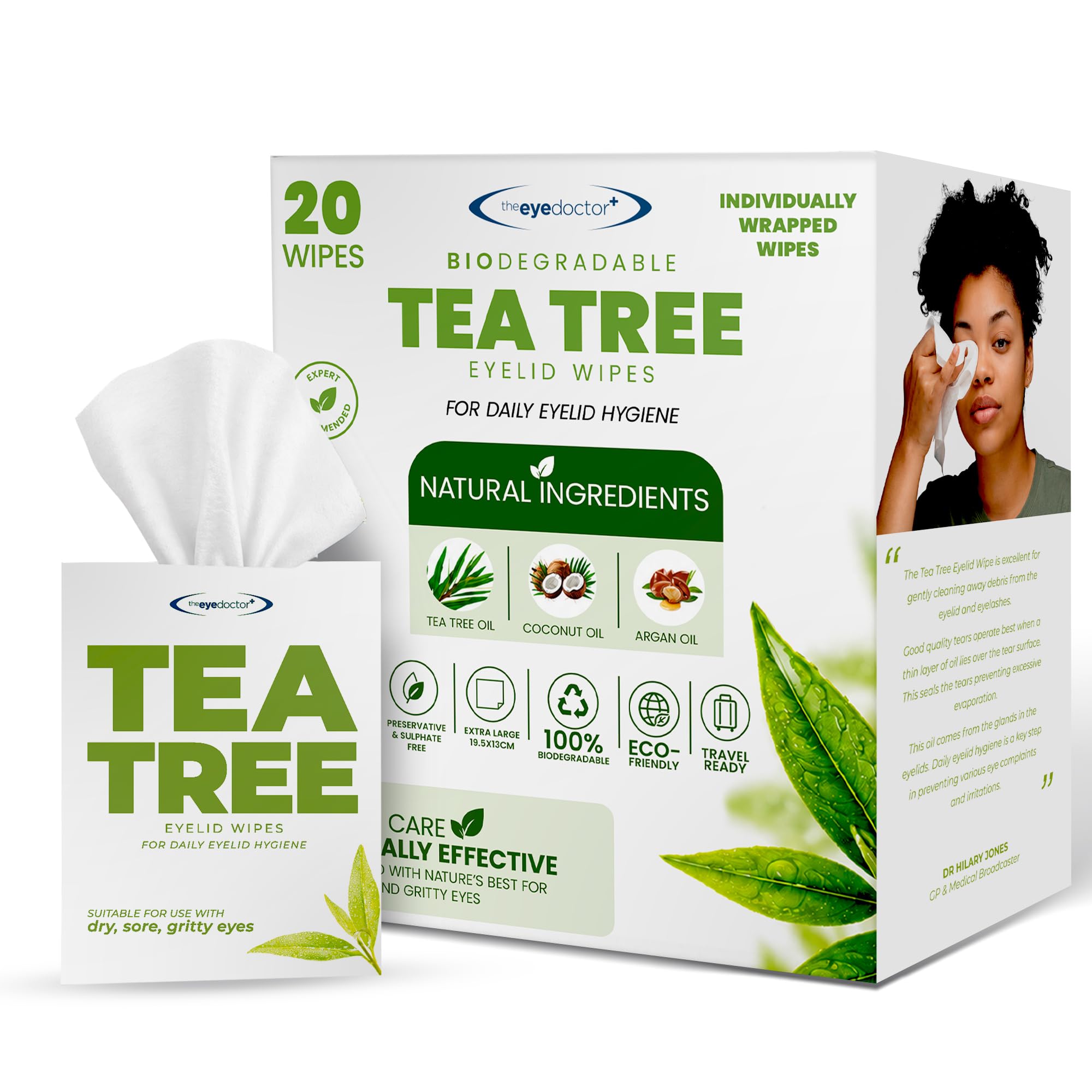 Eye Doctor Tea Tree Eye Wipes for Dry, Itchy & Sensitive Eyes, 20 Pack