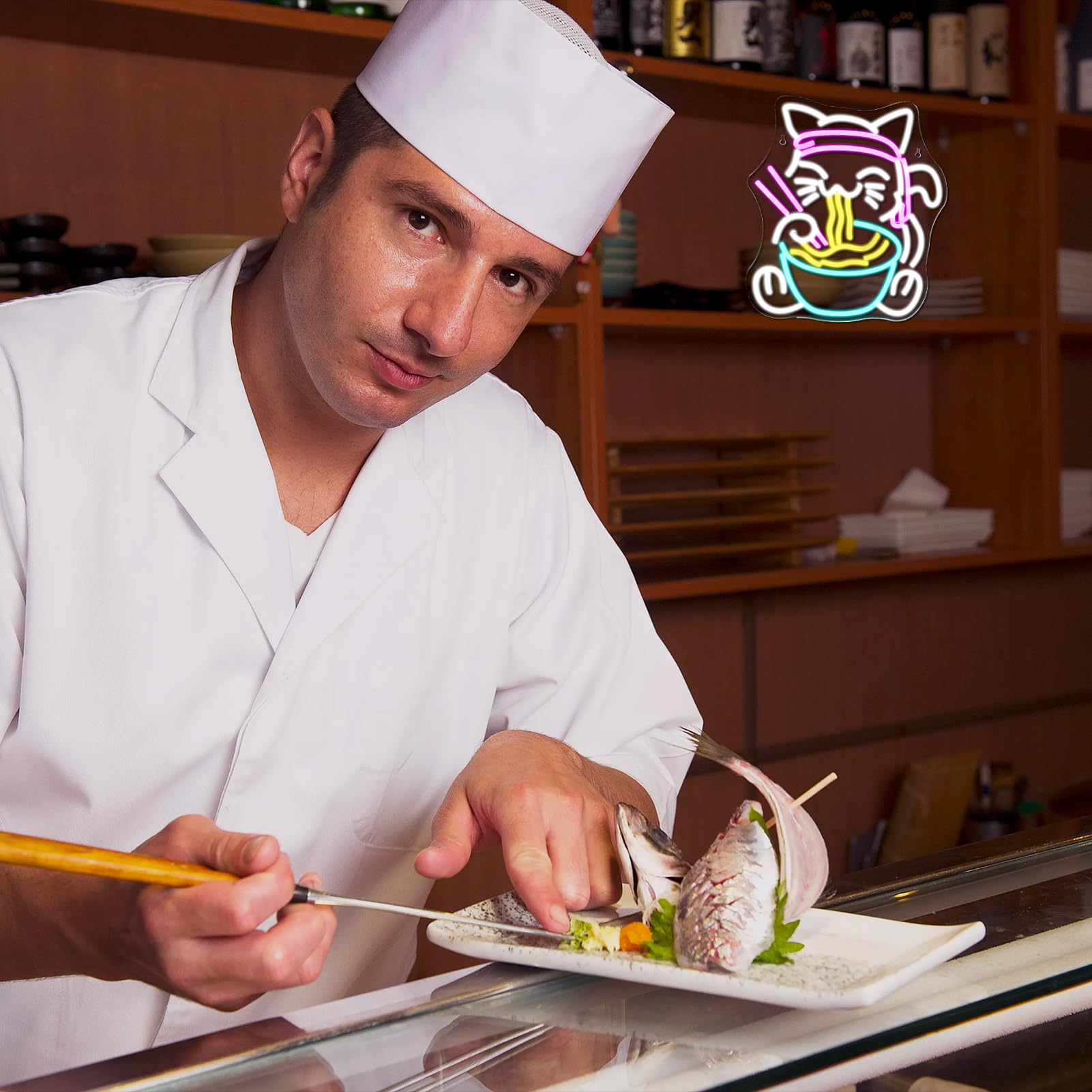LUCUNSTAR Fortune Cat Ramen Insegna Luminosa Led,Insegne al Neon Per Pareti Giapponese Dimmerabile,Insegne al Neon Per Bar di Casa, Per Cucina, Sala da Pranzo, Decorazioni Artistiche da Parete, Regali