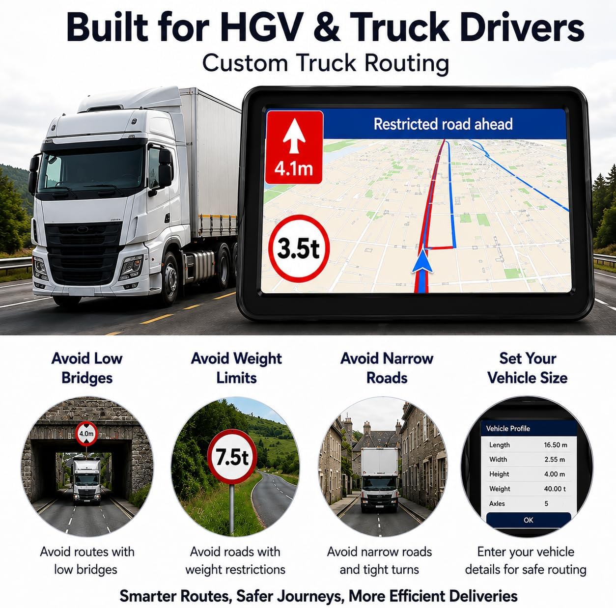 GPS Navigator for Car Truck RV – 9'' HD Touchscreen, 2026 Maps with Custom Truck Routing, Lane Guidance, Speed & Red Light Camera Alerts,Turn-by-Turn Voice Directions, Free Lifetime Updates