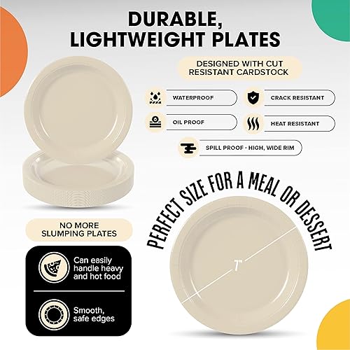 Miniatura 8 de Exquisite Party Solids - Platos desechables de papel marfil de 7 pulgadas, platos desechables de color marfil para fiestas, 100 unidades resistentes