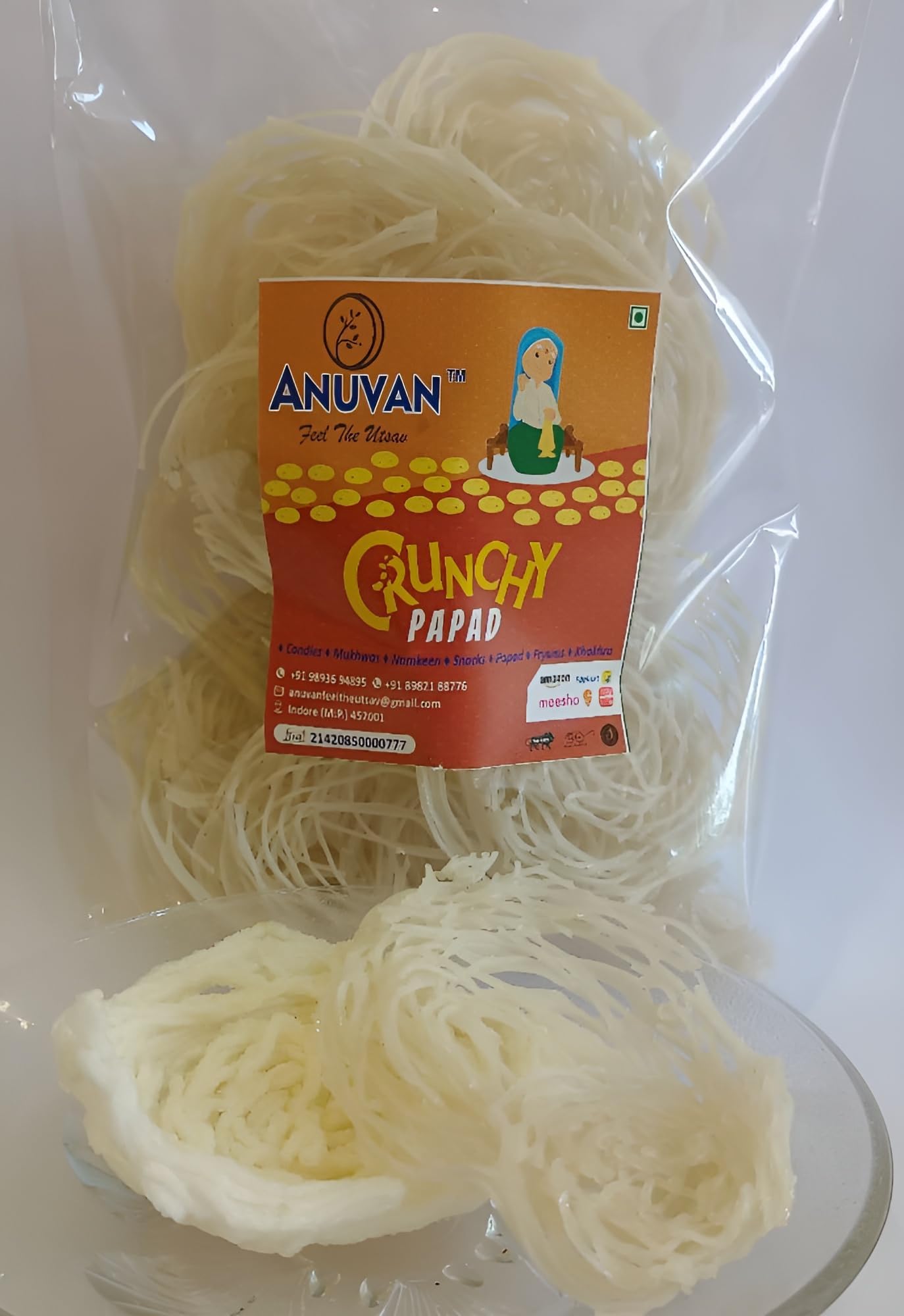 Anuvan™ Feel The Utsav Handmade Rice Kurdai/Chawal ki Kurdai/Traditional Rice String Papad-400 GM चावल की कुडलई-400 GM