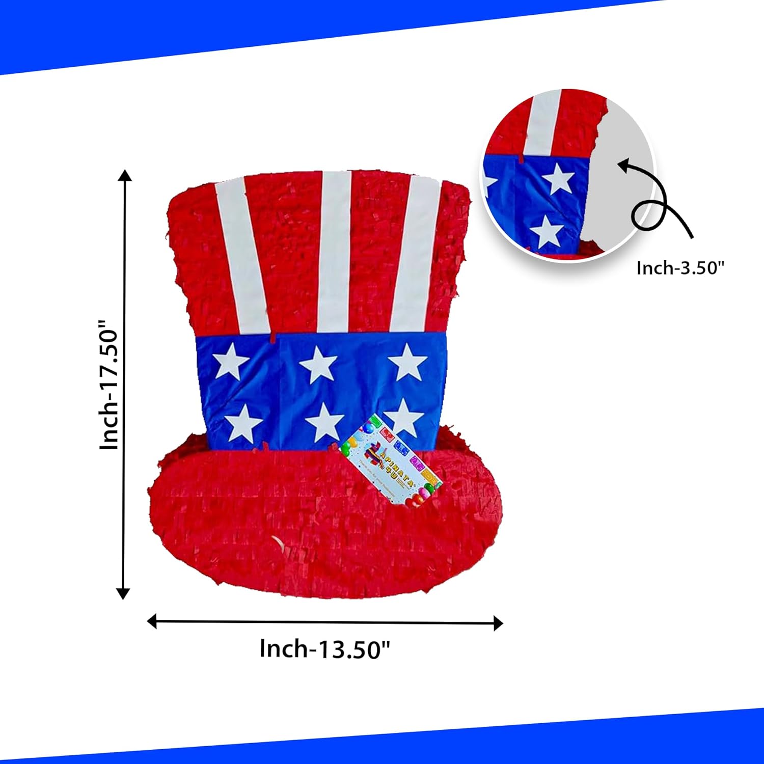 APINATA4U Patriotic Hat Pinata (17.5x13.5x3.5 Inch) - Red, White & Blue Glory for July 4th and Veterans Party Independence Day Celebrations! Includes Stick and Mask for Extra Fun!