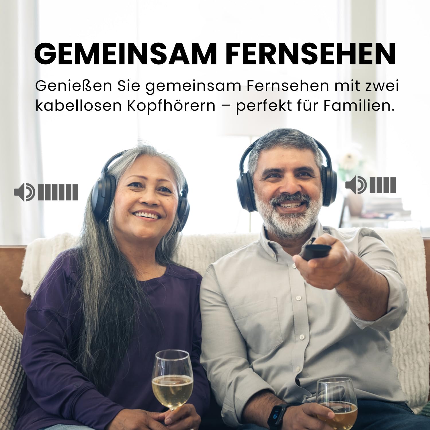 Avantree Duet - 2 Kabellose Kopfhörer für Fernseher, klarer und lauter Klang für Senioren, einfache Plug-&-Play-Einrichtung, mit 2,4-GHz-RF-Sender & Ladestation