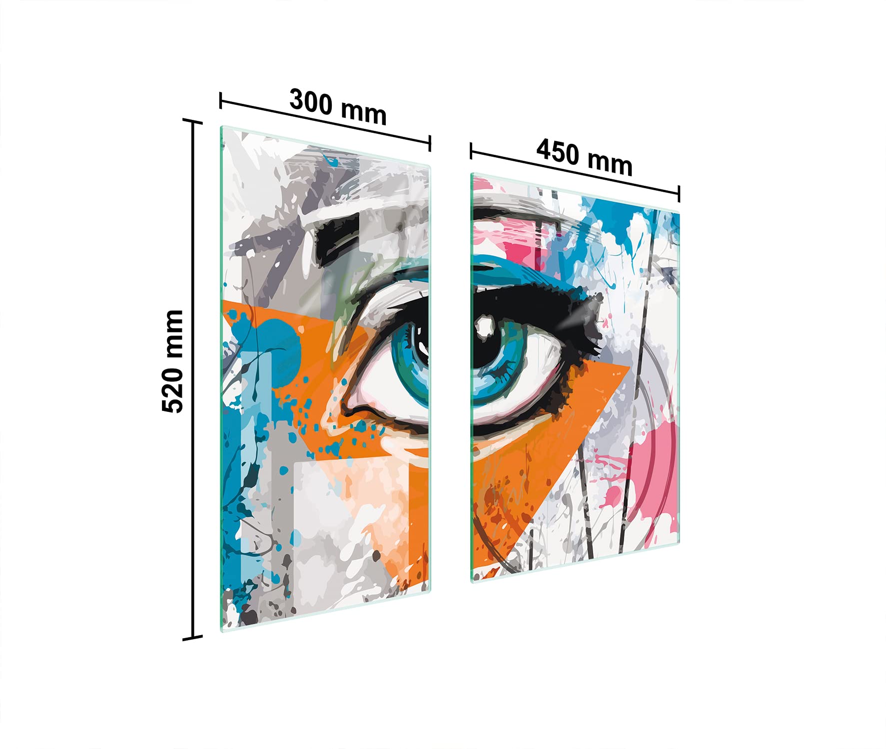 Herdabdeckplatten 2 Teilig 75x52 cm Ceranfeldabdeckung Küche Elektroherd Induktion Herdschutz Spritzschutz Glasplatte Schneidebrett, Auge Stück