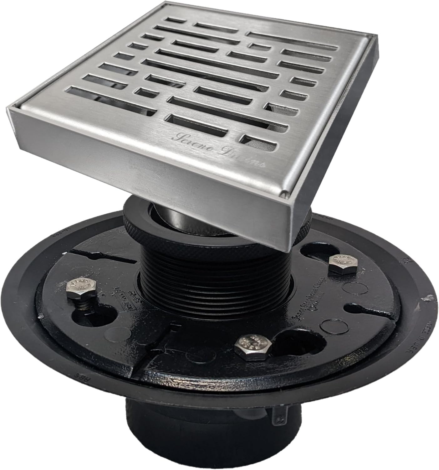SereneDrains 304 Stainless Steel 4 Inch Brushed Nickel Square Shower Drain Kit with Base Broken Lane for Tile Floor Drain Grate Cover Hair Catcher Trap Strainer (Brushed Stainless Steel, ABS Plastic)