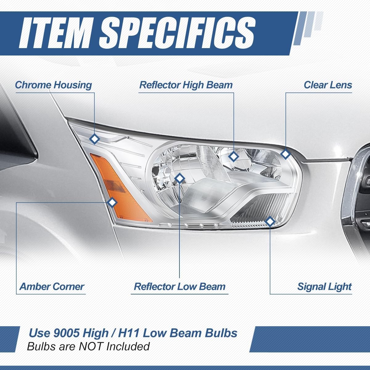 Auto Dynasty Headlights Assembly Compatible with 2015-2023 Ford Transit 150 250 350, Passenger Right Side Halogen Headlamps Replacement, FO2503357 OE Style, Chrome Housing Amber Corner