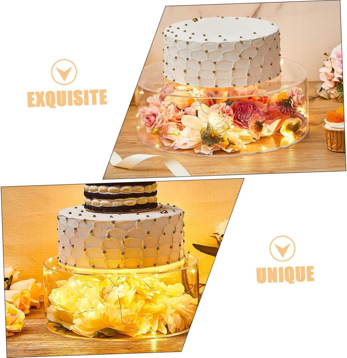 2Pcs Clear Acrylic Round Cake Display Stand Fillable Dessert Display Risers for Wedding Birthday Party Buffet Table Versatile Food and Snack Presentation Holder