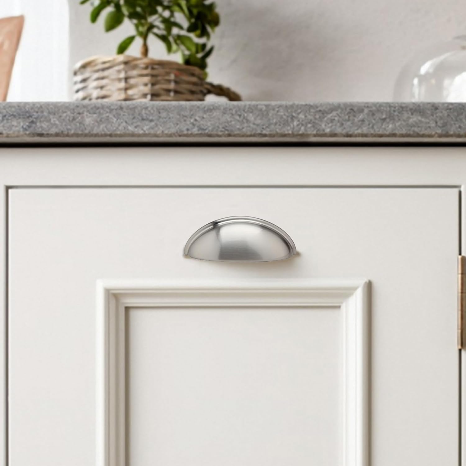 Silverline 6 Pack 3" Inch Hole Centers Cabinet Bin Cup Drawer Cup Pulls Kitchen Hardware Handles, Brushed Satin Nickel